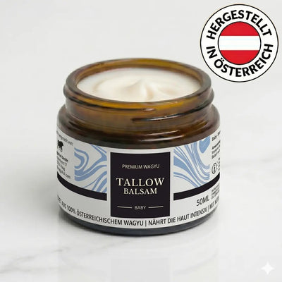 Tallow Babybalsam 50 ml im Glastiegel mit cremig-weißer Textur